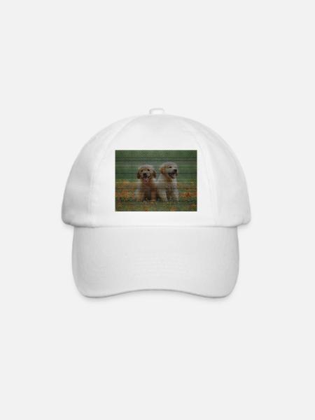 Zwei Labrador Retriever Welpen mit Dreickmuster - Baseballkappe - Weiß/Weiß