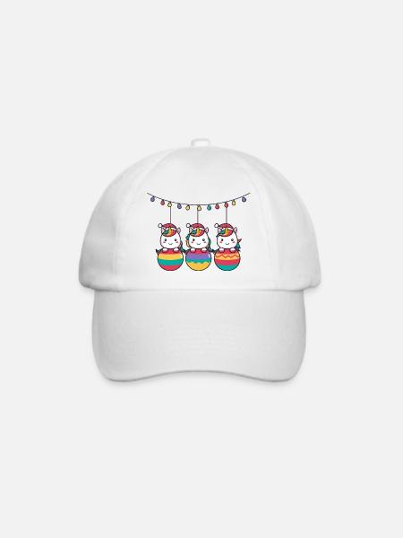 Drei Regenbogen-Einhörner Weihnachten - Baseballkappe - Weiß/Weiß