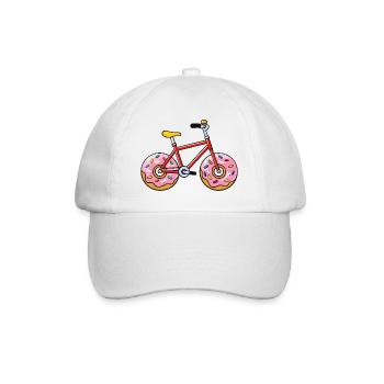 Lustiges Donut Fahrrad Cartoon Design - Baseballkappe - Weiß/Weiß - Vorne