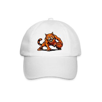 Orangefarbenes Katzen-Dribbling-Maskottchen - Baseballkappe - Weiß/Weiß - Vorne