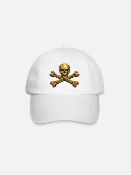 Goldenes Totenkopf Kreuz - Baseballkappe - Weiß/Weiß
