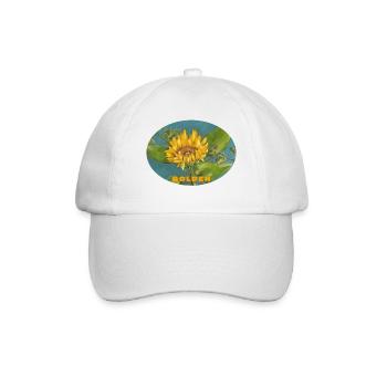Golden – Leuchtende Sonnenblumen-Makro-Ellipse - Baseballkappe - Weiß/Weiß - Vorne