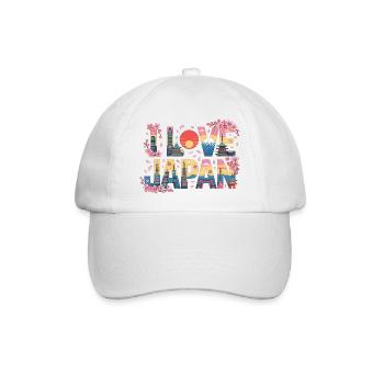 Love Japan Shirt Sakura Skyline Tokio Mount Fuji - Baseballkappe - Weiß/Weiß - Vorne