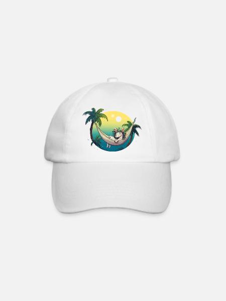 Einhorn in Tropen-Hängematte - Baseballkappe - Weiß/Weiß