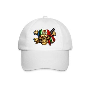 Mexiko, Piratenkopf - Baseballkappe - Weiß/Weiß - Vorne