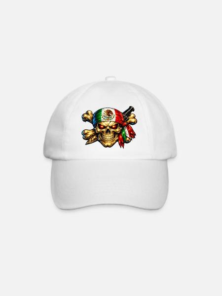 Mexiko, Piratenkopf - Baseballkappe - Weiß/Weiß