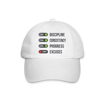 Discipline Consistency Progress Excuses OFF - Baseballkappe - Weiß/Weiß - Vorne
