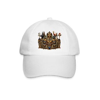 Pharao mit Anubis & Horus – Ägypten - Baseballkappe - Weiß/Weiß - Vorne