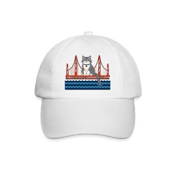 Lustige Katze sitzt auf der roten Brücke Katzen - Baseballkappe - Weiß/Weiß - Vorne