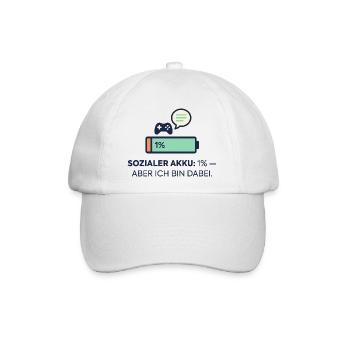 Sozialer Akku 1% – Dabei! - Baseballkappe - Weiß/Weiß - Vorne