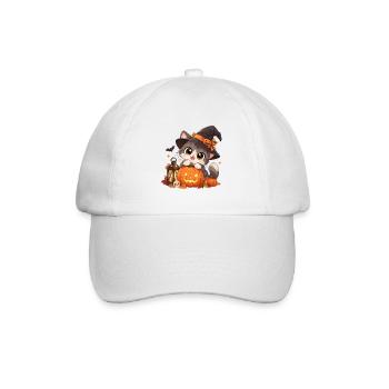 Süße Hexenkatze mit Kürbis - Baseballkappe - Weiß/Weiß - Vorne
