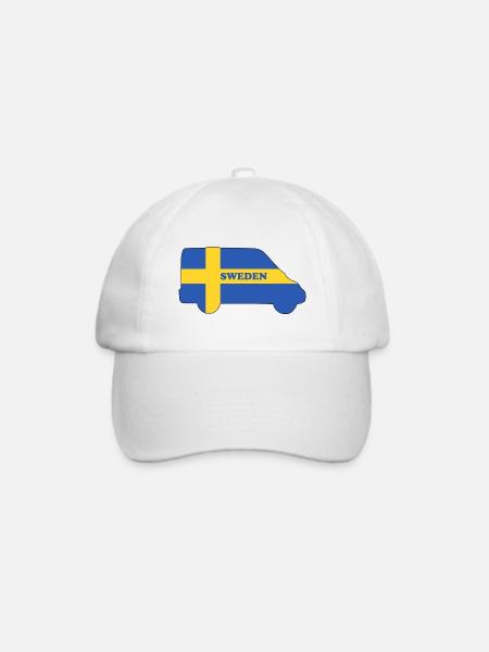 Sweden - Van/Camping-Kastenwagen-Kontur - Baseballkappe - Weiß/Weiß
