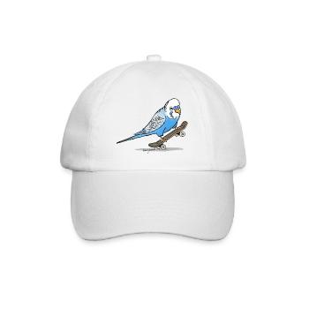 Blauer Wellensittich auf Fingerboard - Baseballkappe - Weiß/Weiß - Vorne