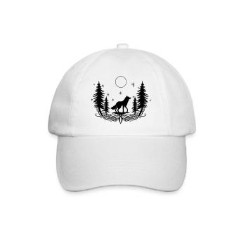 Mystischer Wolf Wald Nacht Natur Pagan - Baseballkappe - Weiß/Weiß - Vorne