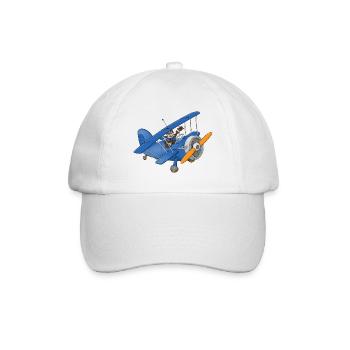 Ein fröhlicher Pilot in einem blauen Flugzeug. - Baseballkappe - Weiß/Weiß - Vorne