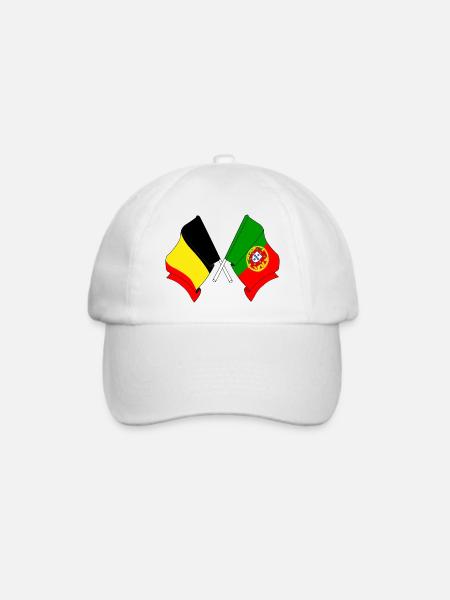 Flagge Belgien, Flagge Portugal - Baseballkappe - Weiß/Weiß