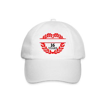 Namensbanner sechzehn Jahre, Herz Lorbeerkranz - Baseballkappe - Weiß/Weiß - Vorne