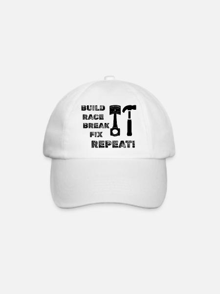 Build Race Break Fix Repeat! - Baseballkappe - Weiß/Weiß