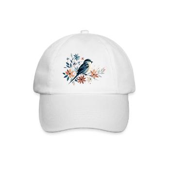 Kleiner Vogel mit Blumen - Baseballkappe - Weiß/Weiß - Vorne