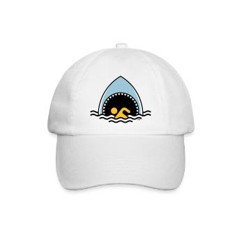 Hai Und Schwimmer (Haifisch / Schwimmen / 3C) - Baseballkappe - Weiß/Weiß - Vorne