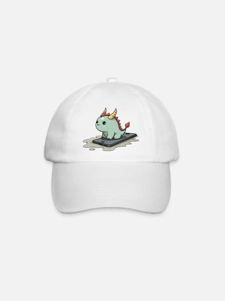 cute mythical creature on an iphone - Baseballkappe - Weiß/Weiß