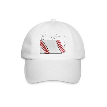 Baseball in der Pennsylvania State Landkarte PA - Baseballkappe - Weiß/Weiß - Vorne