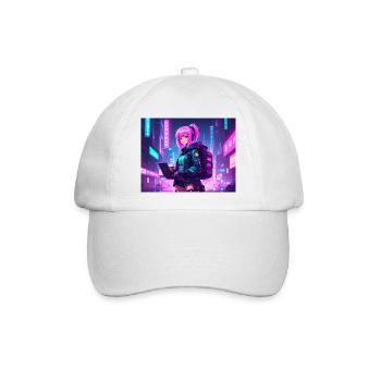Neon Hacker Girl – Ready to Code & Conquer - Baseballkappe - Weiß/Weiß - Vorne