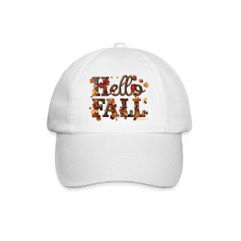 Hallo Herbst warme Herbstblätter & Buchstaben im Holzstil - Baseballkappe - Weiß/Weiß - Vorne