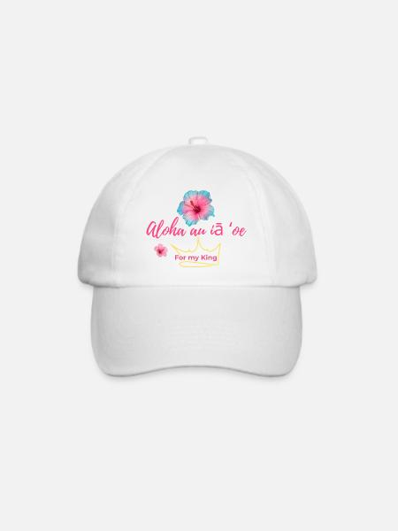Aloha au iā ʻoe T-Shirt: Hawaiianisches Liebes-T-Shirt mit Blumenmuster - Baseballkappe - Weiß/Weiß