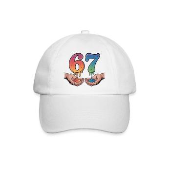 67 - Funny Six Seven T-Shirt - Baseballkappe - Weiß/Weiß - Vorne