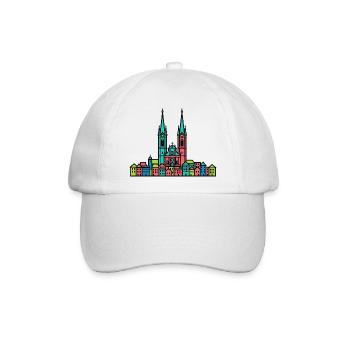 St. Gallen City Skyline Abbey Bibliothek Linienzeichnungen - Baseballkappe - Weiß/Weiß - Vorne