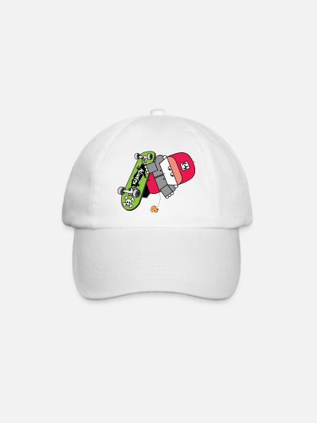Neon Skate Panda Grafik - Baseballkappe - Weiß/Weiß