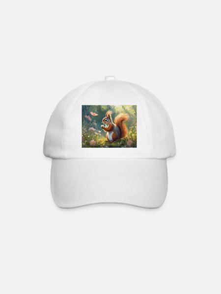 Eichhörnchen im Blumengarten - Baseballkappe - Weiß/Weiß