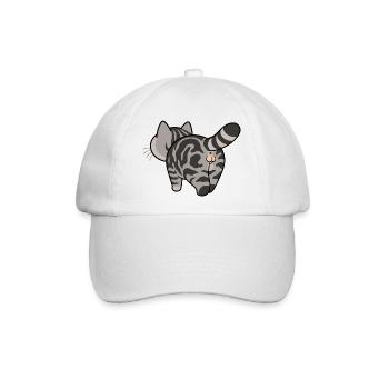 Grau getigerte Cartoonkatze - Baseballkappe - Weiß/Weiß - Vorne