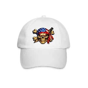 USA, Piratenkopf - Baseballkappe - Weiß/Weiß - Vorne
