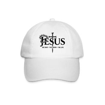 Jesus Kreuz Typografie Glaube Gott Kirche Bibel - Baseballkappe - Weiß/Weiß - Vorne