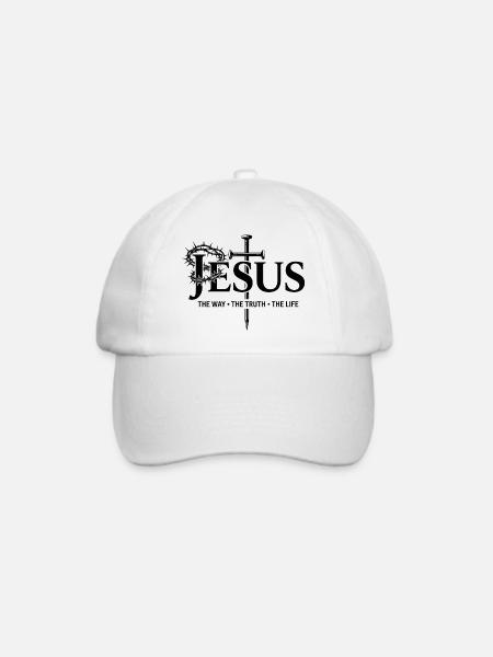 Jesus Kreuz Typografie Glaube Gott Kirche Bibel - Baseballkappe - Weiß/Weiß
