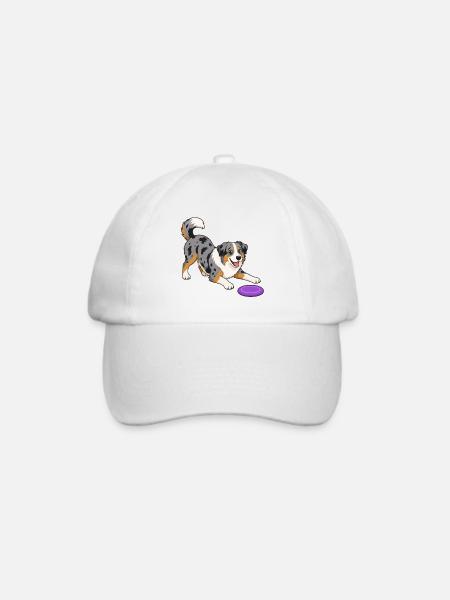 Frohen Australian Shepherd mit Frisbee. - Baseballkappe - Weiß/Weiß