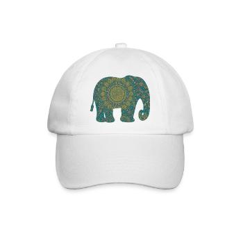 Mandala Elefant Muster in Teal - Baseballkappe - Weiß/Weiß - Vorne