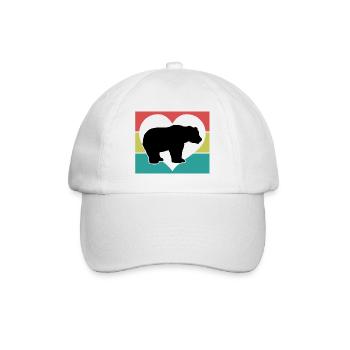 Bär Herz Retro-Style - Baseballkappe - Weiß/Weiß - Vorne