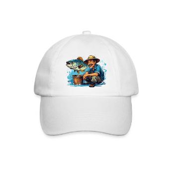 Fröhlicher Fischer und Riesenfisch - Baseballkappe - Weiß/Weiß - Vorne