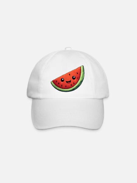 Kawaii Wassermelone Scheibe - Baseballkappe - Weiß/Weiß