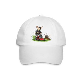 Hase auf Rasenmäher – witziges Waldduo - Baseballkappe - Weiß/Weiß - Vorne