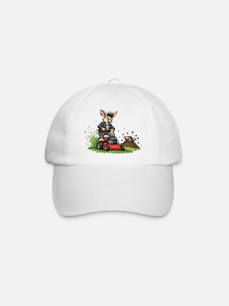 Hase auf Rasenmäher – witziges Waldduo - Baseballkappe - Weiß/Weiß