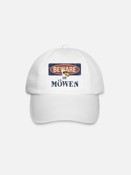 Beware Of Möwen Warnung mit Möwe und Vogelschiss - Baseballkappe - Weiß/Weiß