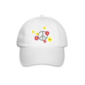 Peace-Zeichen Blume Flower Power Pazifist Aktivist - Baseballkappe - Weiß/Weiß - Vorne