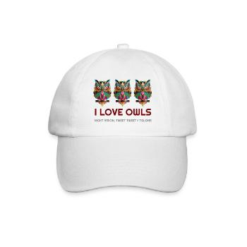 Ich liebe Eulen, Eulen, Eule Hoodies, Eule-T-Shirts, Eule - Baseballkappe - Weiß/Weiß - Vorne
