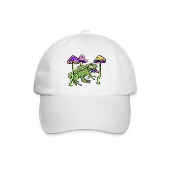 Psychoaktive Pilze mit Frosch - Baseballkappe - Weiß/Weiß - Vorne