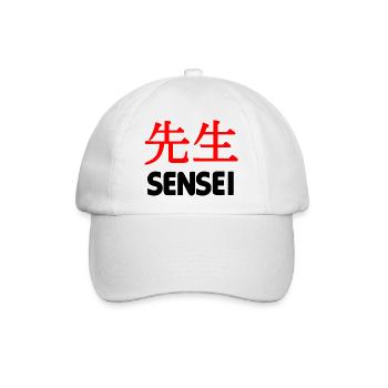 Lehrer oder Meister in Kanji-Schrift Text 'Sensei - Baseballkappe - Weiß/Weiß - Vorne