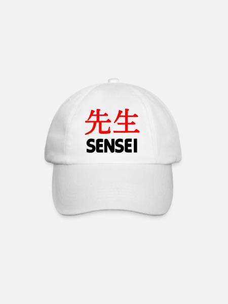 Lehrer oder Meister in Kanji-Schrift Text 'Sensei - Baseballkappe - Weiß/Weiß